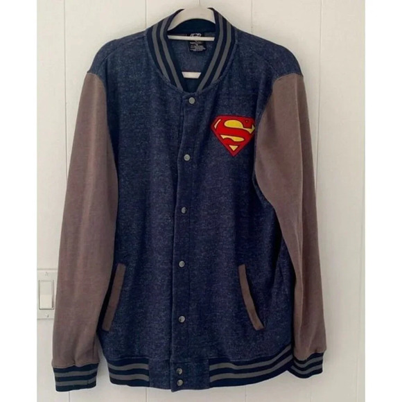 Men's Superman DC Jacket Medium Blue & Gray Snap Comics Retro Hero H109 - Picture 2 of 6